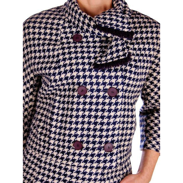 Vintage Navy Blue & White Houndstooth Wool Suit Boxy Jacket 1960s 40-26-37 Cart2cart The Best Vintage Clothing