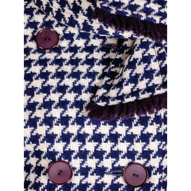 Vintage Navy Blue & White Houndstooth Wool Suit Boxy Jacket 1960s 40-26-37 Cart2cart The Best Vintage Clothing