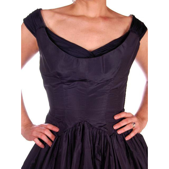 Vintage Dress 1950s Midnight Blue Silk Taffeta By Rudolf Full Skirt 38-26-Free Women's Rudolf