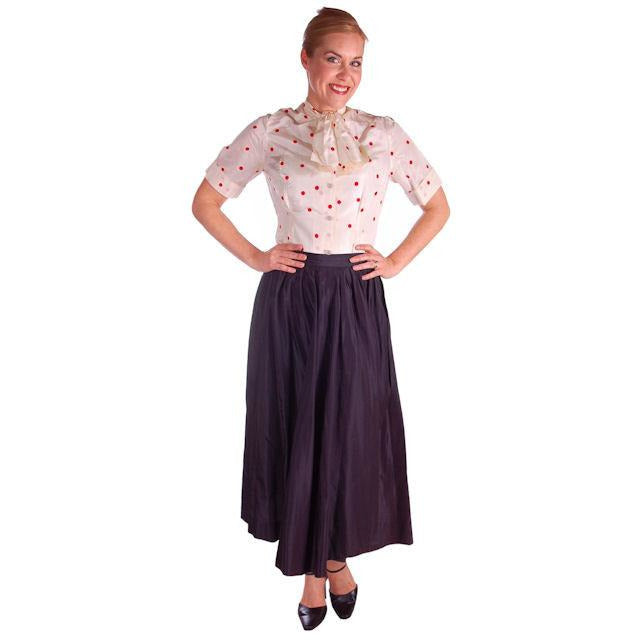Vintage Skirt Navy Silk Taffeta Full Ben Barrack Late 1940s 26 Waist Hips Free Women's Ben Barrack