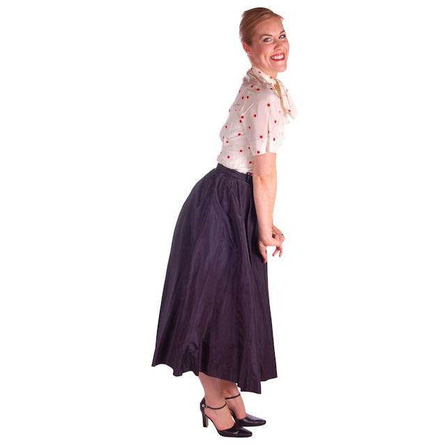 Vintage Skirt Navy Silk Taffeta Full Ben Barrack Late 1940s 26 Waist Hips Free Women's Ben Barrack