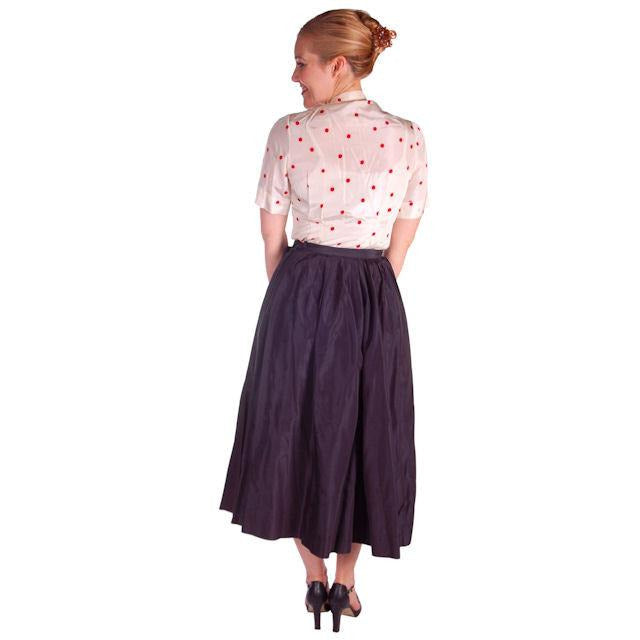 Vintage Skirt Navy Silk Taffeta Full Ben Barrack Late 1940s 26 Waist Hips Free Women's Ben Barrack