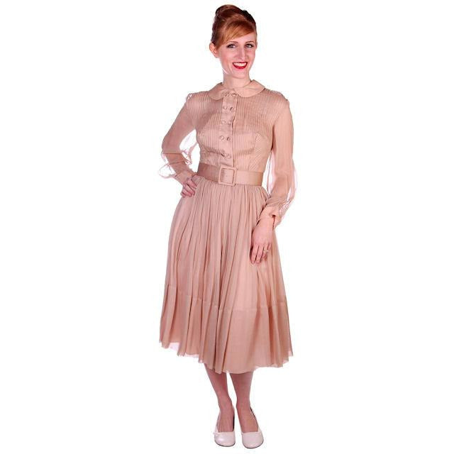 Vintage Silk Chiffon Overlay Dress Strapless Look Beige 1950s NOS 38-26-Free - The Best Vintage Clothing
 - 1