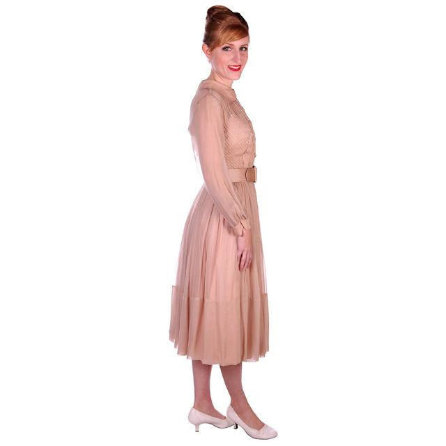 Vintage Silk Chiffon Overlay Dress Strapless Look Beige 1950s NOS 38-26-Free Cart2cart The Best Vintage Clothing