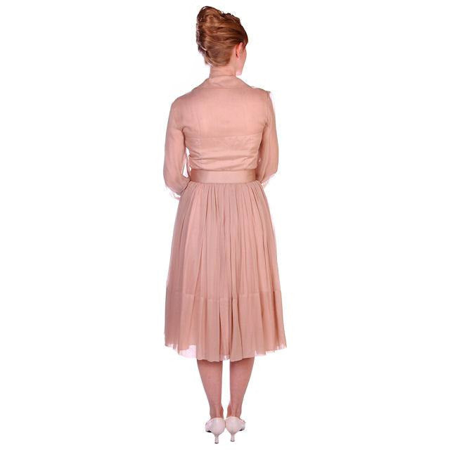 Vintage Silk Chiffon Overlay Dress Strapless Look Beige 1950s NOS 38-26-Free Cart2cart The Best Vintage Clothing