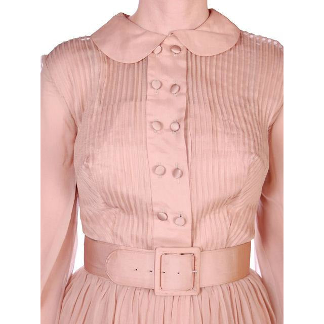 Vintage Silk Chiffon Overlay Dress Strapless Look Beige 1950s NOS 38-26-Free Cart2cart The Best Vintage Clothing