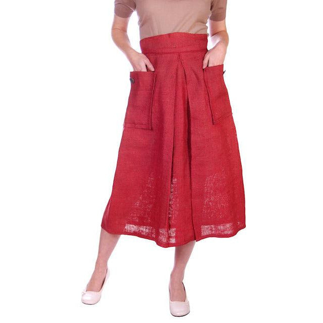 Vintage Skirt Rosy Red Burlap Big Patch Pockets 1940s Small Guernsey Women's,New Arrivals The Best Vintage Clothing