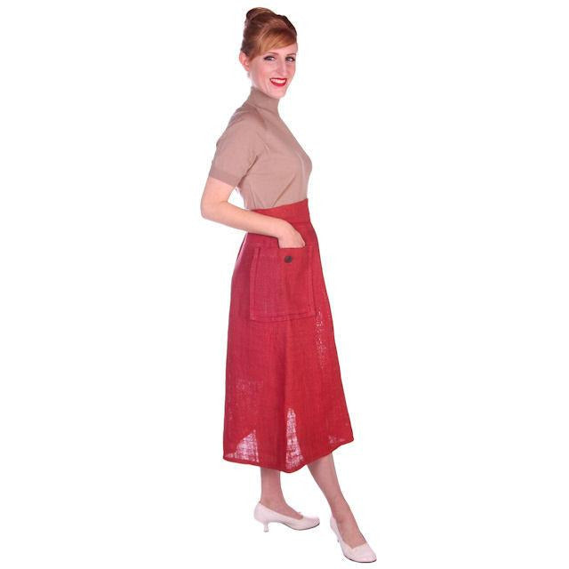 Vintage Skirt Rosy Red Burlap Big Patch Pockets 1940s Small Guernsey Women's,New Arrivals The Best Vintage Clothing
