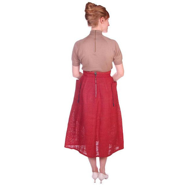 Vintage Skirt Rosy Red Burlap Big Patch Pockets 1940s Small Guernsey Women's,New Arrivals The Best Vintage Clothing