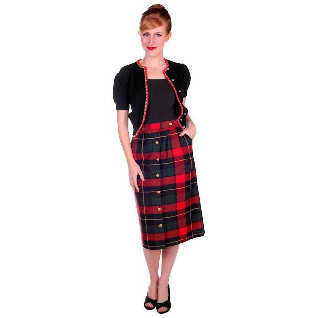 Vintage Pencil Skirt Red/Green/Black Plaid Wool  1980s 50s Look Small - The Best Vintage Clothing
 - 1
