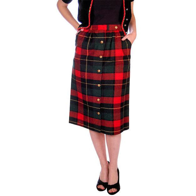 Vintage Pencil Skirt Red/Green/Black Plaid Wool 1980s 50s Look Small Cart2cart The Best Vintage Clothing