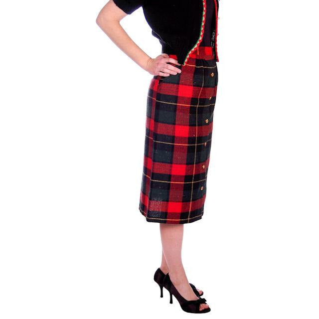 Vintage Pencil Skirt Red/Green/Black Plaid Wool 1980s 50s Look Small Cart2cart The Best Vintage Clothing