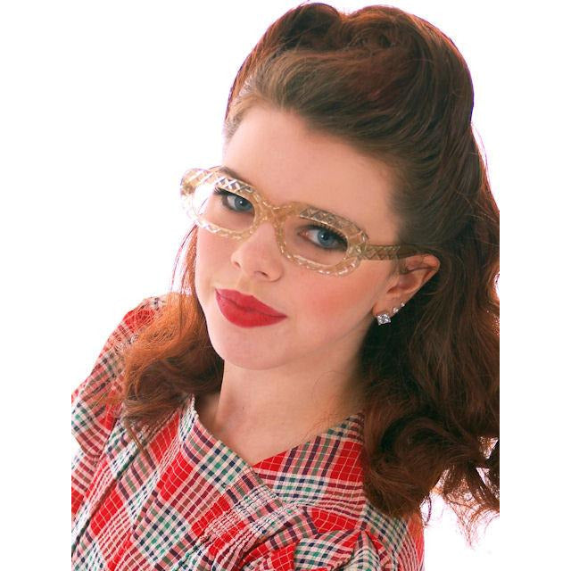 Vintage Ladies Eye Glasses Clear Carved Lucite Rare 1960s Square - The Best Vintage Clothing
 - 1