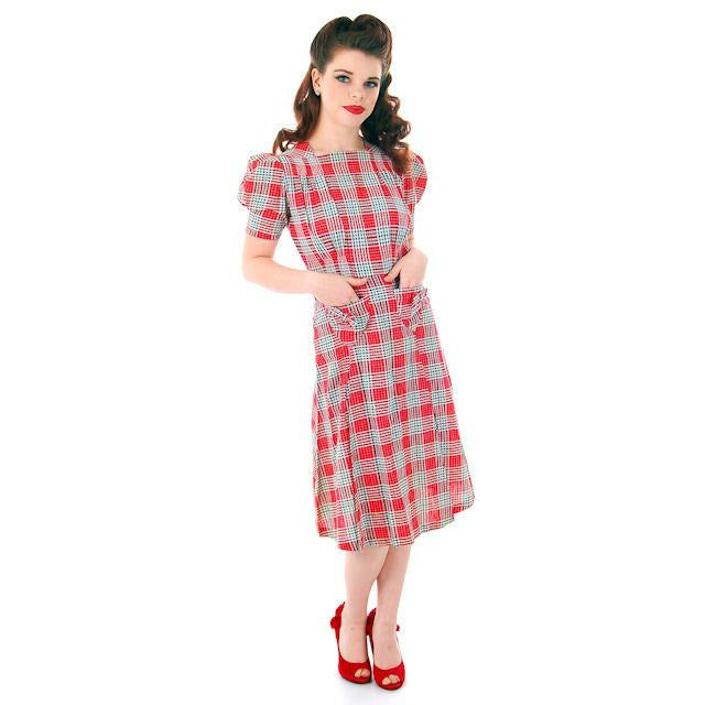 Vintage Red Plaid Dress Cotton Seersucker Deadstock Early 1940s Small Women's,New Arrivals The Best Vintage Clothing