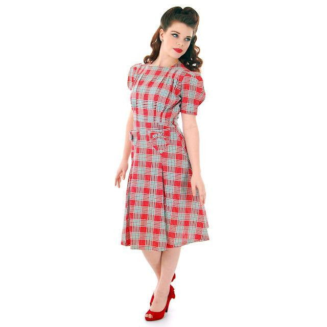 Vintage Red Plaid Dress Cotton Seersucker Deadstock Early 1940s Small Women's,New Arrivals The Best Vintage Clothing
