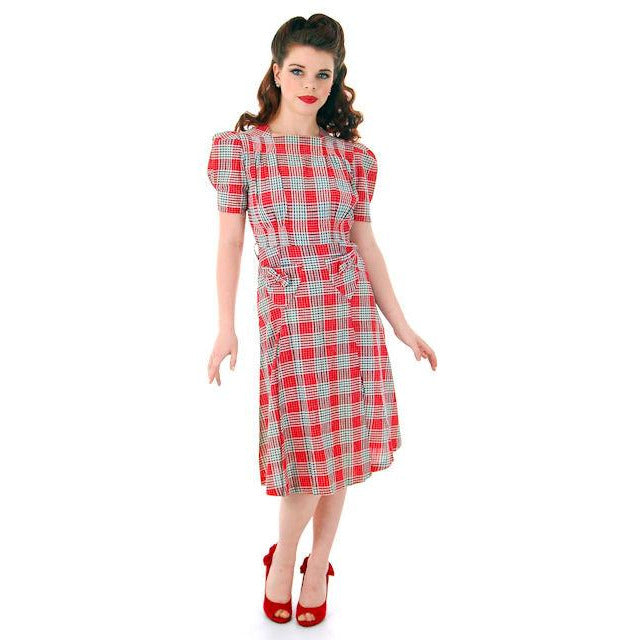 Vintage Red Plaid Dress Cotton Seersucker Deadstock Early 1940s Small Women's,New Arrivals The Best Vintage Clothing