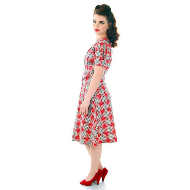 Vintage Red Plaid Dress Cotton Seersucker Deadstock Early 1940s Small Women's,New Arrivals The Best Vintage Clothing