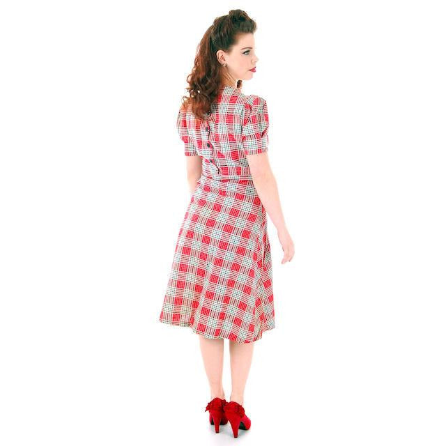 Vintage Red Plaid Dress Cotton Seersucker Deadstock Early 1940s Small Women's,New Arrivals The Best Vintage Clothing