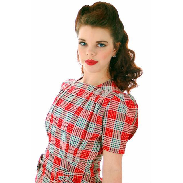 Vintage Red Plaid Dress Cotton Seersucker Deadstock Early 1940s Small Women's,New Arrivals The Best Vintage Clothing