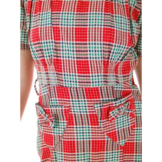 Vintage Red Plaid Dress Cotton Seersucker Deadstock Early 1940s Small Women's,New Arrivals The Best Vintage Clothing