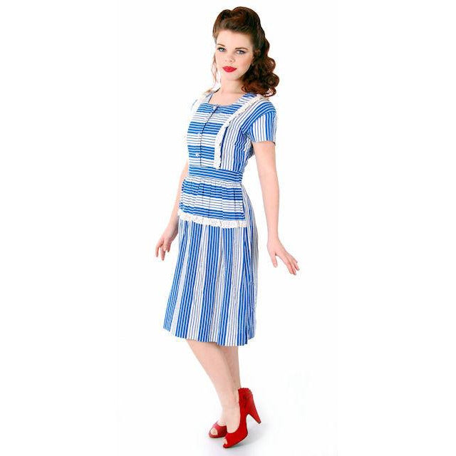 Sweet Vintage Seersucker Day Dress Blue Stripes Small Early 1940s Bett ...