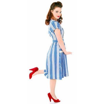 Sweet Vintage Seersucker Day Dress Blue Stripes Small Early 1940s Betty Barclay XS - The Best Vintage Clothing
 - 1