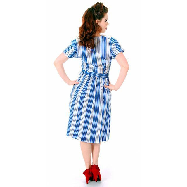 Sweet Vintage Seersucker Day Dress Blue Stripes Small Early 1940s Betty Barclay XS Women's,New Arrivals Betty Barclay