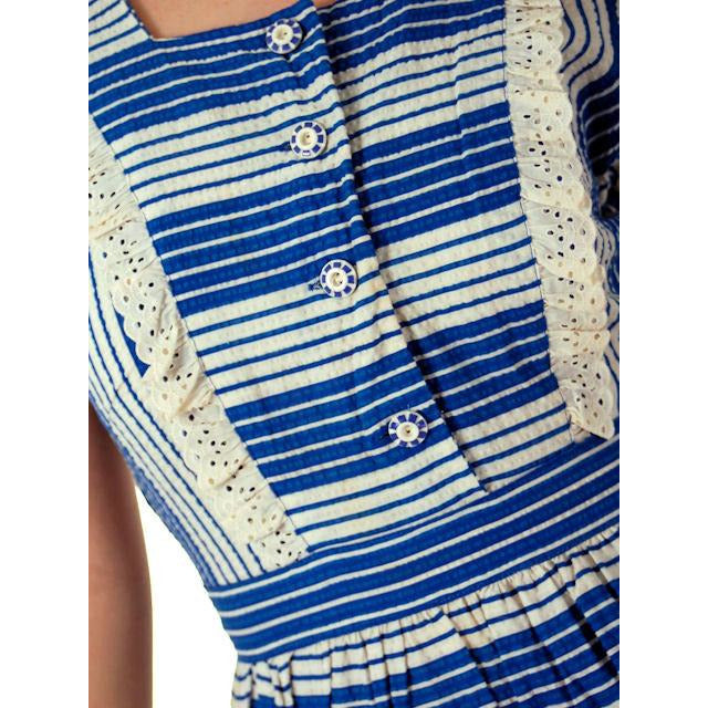 Sweet Vintage Seersucker Day Dress Blue Stripes Small Early 1940s Betty Barclay XS Women's,New Arrivals Betty Barclay