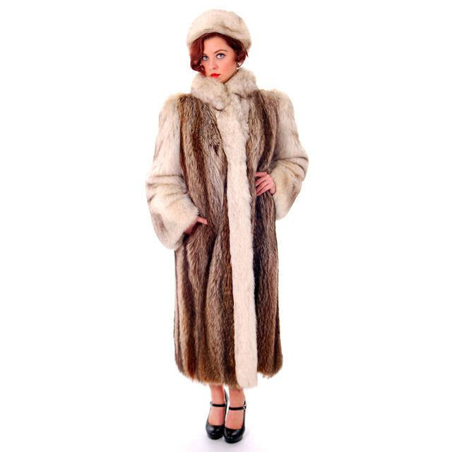 Vintage Fox w/Raccoon Fur Maxi Coat Circa 1990s w/ Matching Hat Paul Magder Furs Women's,New Arrivals The Best Vintage Clothing