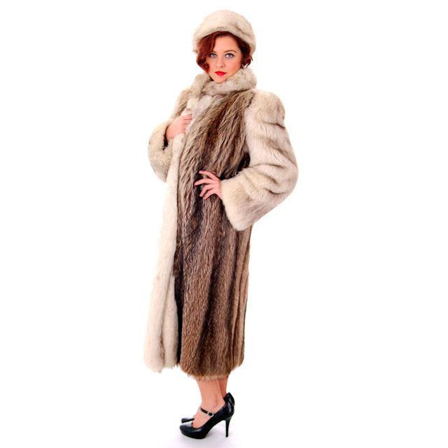 Vintage Fox w/Raccoon Fur Maxi Coat Circa 1990s w/ Matching Hat Paul Magder Furs Women's,New Arrivals The Best Vintage Clothing