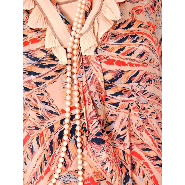 Vintage 1920s Flapper Dress Silk Printed 44 Bust Pheasants Birds & Feathers Print Women's,New Arrivals The Best Vintage Clothing