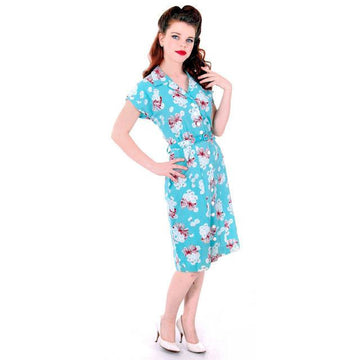 Vintage Seersucker Day Dress Turquoise Print Adorable Medium Early 1940s Stylecraft Frocks Women's,New Arrivals Stylecraft