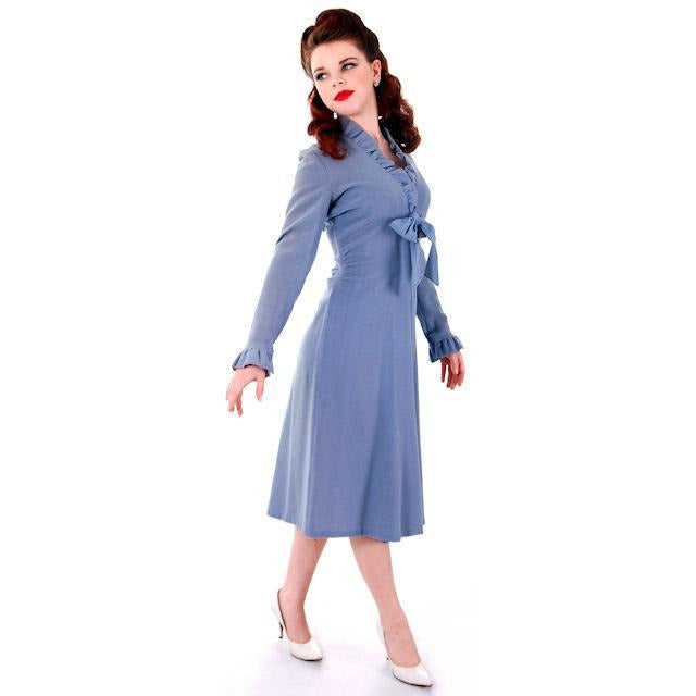 Vintage Wool Dress Gray Blue Early 1940s Small - The Best Vintage Clothing
 - 1