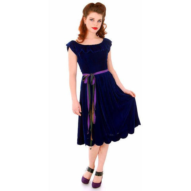 Vintage Sapphire Blue Velvet Party Dress 1940s Mary Muffet Limited Small NWT Women's,New Arrivals Mary Muffet