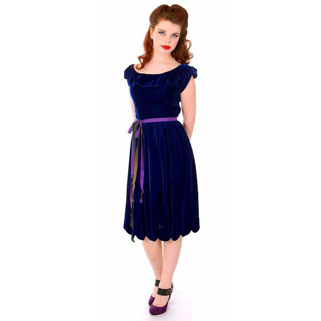 Vintage Sapphire Blue Velvet Party Dress 1940s Mary Muffet Limited Small NWT Women's,New Arrivals Mary Muffet