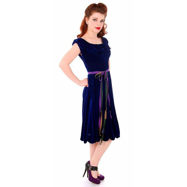 Vintage Sapphire Blue Velvet Party Dress 1940s Mary Muffet Limited Small NWT Women's,New Arrivals Mary Muffet