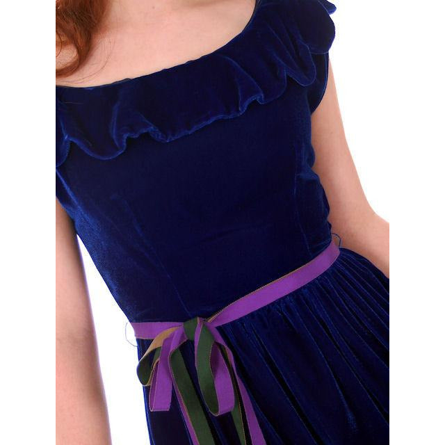 Vintage Sapphire Blue Velvet Party Dress 1940s Mary Muffet Limited Small NWT Women's,New Arrivals Mary Muffet