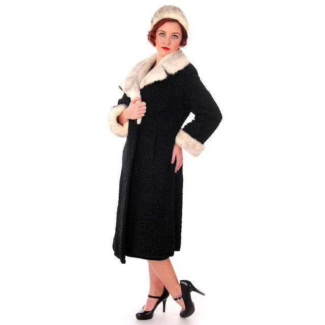 Vintage Ladies Coat Black Persian Lamb Mink Silver Mink Trim & Hat 1950s Women's,New Arrivals The Best Vintage Clothing
