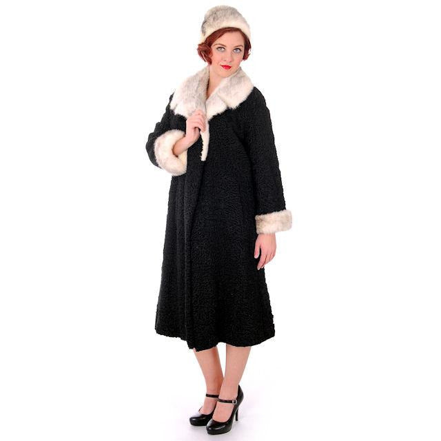 Vintage Ladies Coat Black Persian Lamb Mink Silver Mink Trim & Hat 1950s Women's,New Arrivals The Best Vintage Clothing