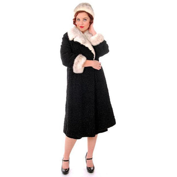 Vintage Ladies Coat Black Persian Lamb Mink Silver Mink Trim & Hat 1950s Women's,New Arrivals The Best Vintage Clothing