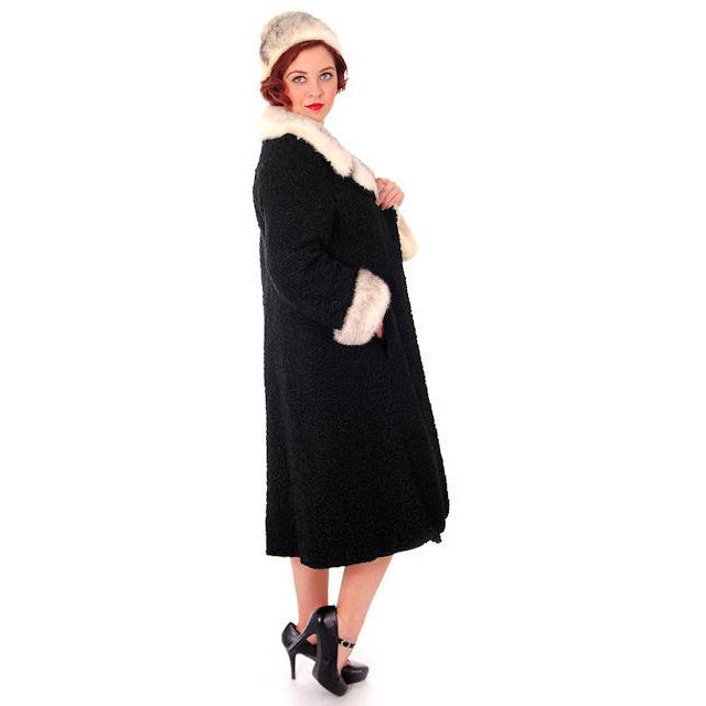 Vintage Ladies Coat Black Persian Lamb Mink Silver Mink Trim & Hat 1950s Women's,New Arrivals The Best Vintage Clothing