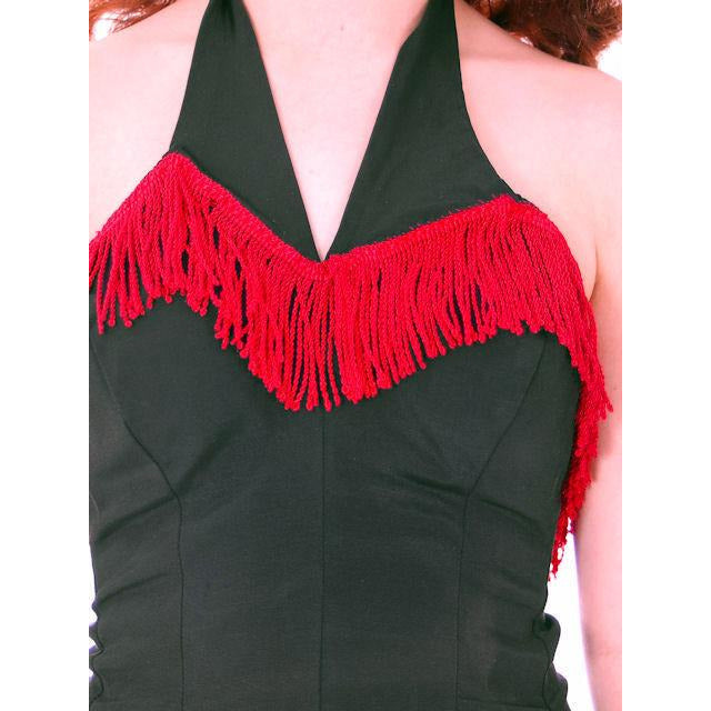 Vintage Schiaparelli Swim Suit Black w Red Fringe Small 1950s Women's,New Arrivals Schiaparelli