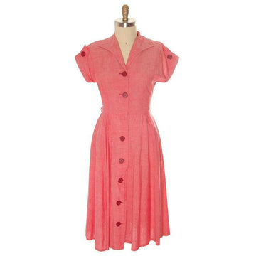 Vintage Womens House Dress Red Heather Cotton 1940s 38-30-Free - The Best Vintage Clothing
 - 1