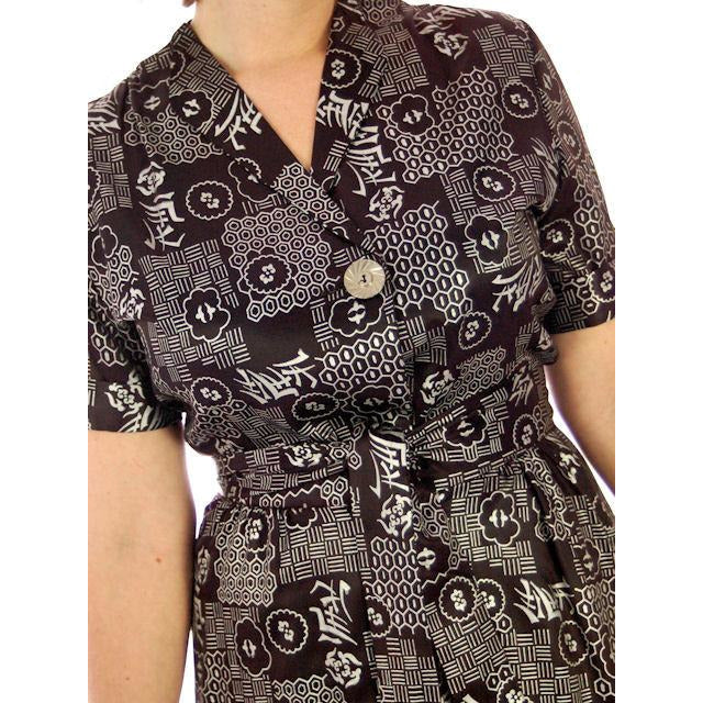 Vintage Womens Lounge Robe Hostess Gown Black & Silver Metallic Chinese 1940s 40-28-45 Women's,New Arrivals The Best Vintage Clothing