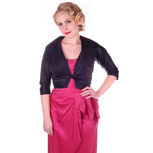 Vintage Jacket Black Silk Satin Midi Evening 1940S 34" Bust Cart2cart The Best Vintage Clothing