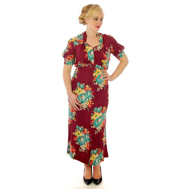 Vintage Plus Size Dressing Gown/Robe Rayon Print 1940s 42-36-42 Women's,New Arrivals The Best Vintage Clothing