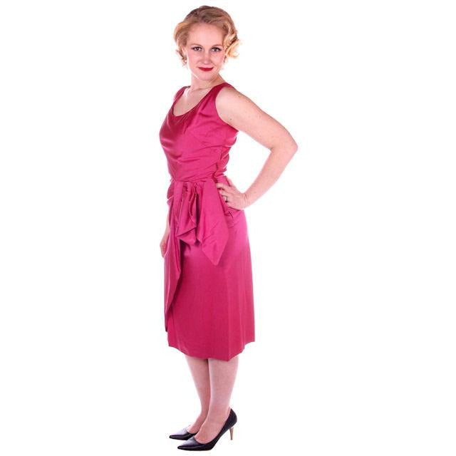 Vintage Hot Pink Satin Wiggle Cocktail Dress 1950's 38-26-40 Cart2cart The Best Vintage Clothing