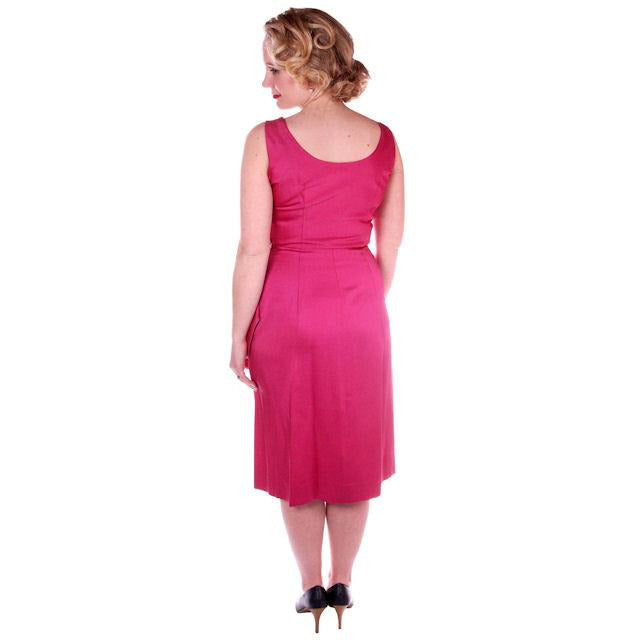 Vintage Hot Pink Satin Wiggle Cocktail Dress 1950's 38-26-40 Cart2cart The Best Vintage Clothing