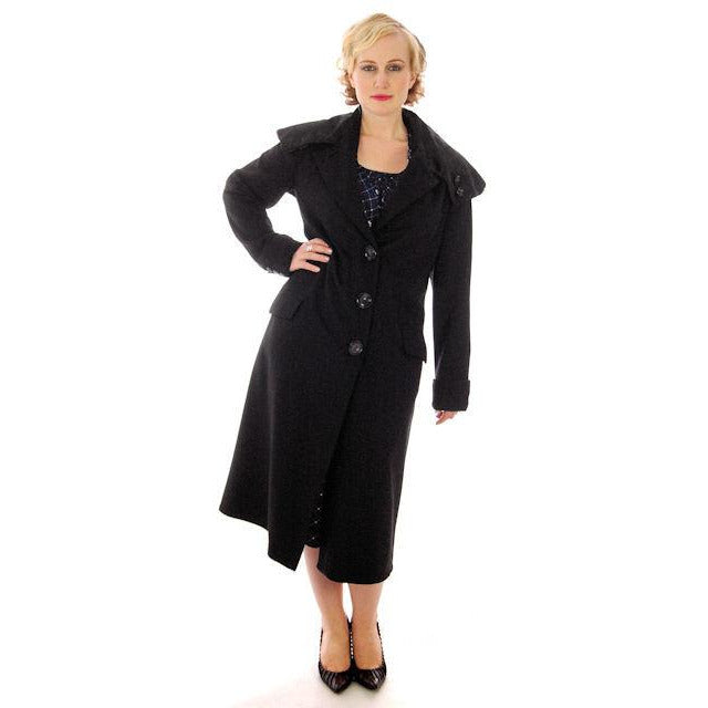Vintage Womens Coat 1920s Black Wool w/ Pony Fur Collar Plus Size - The Best Vintage Clothing
 - 1