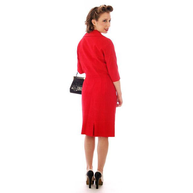 Vintage True Red Raw Silk 2 Pc Dress 1950s 34-24-34 Women's,New Arrivals The Best Vintage Clothing